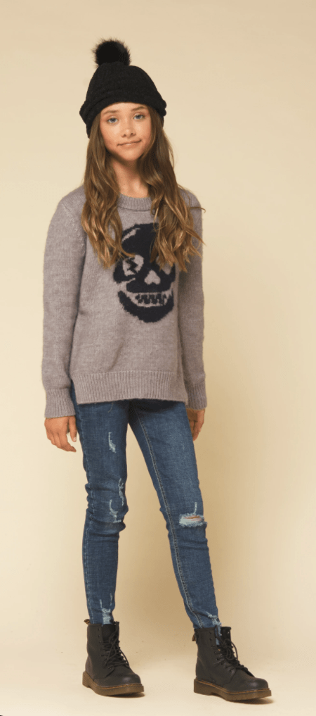 Vintage Havana Kids Dusty Lavender Grey Navy Skull Crewneck Pullover Sweater - NeptunesBoutique