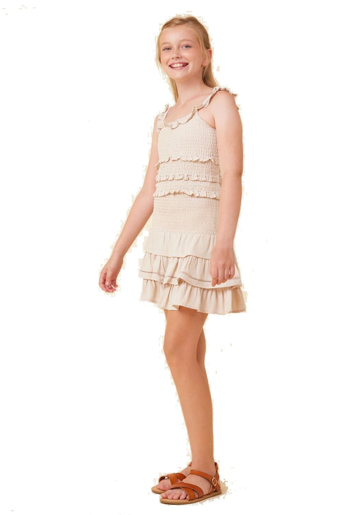 Vintage Havana Kids Ruffle Smocked Top Sand - NeptunesBoutique
